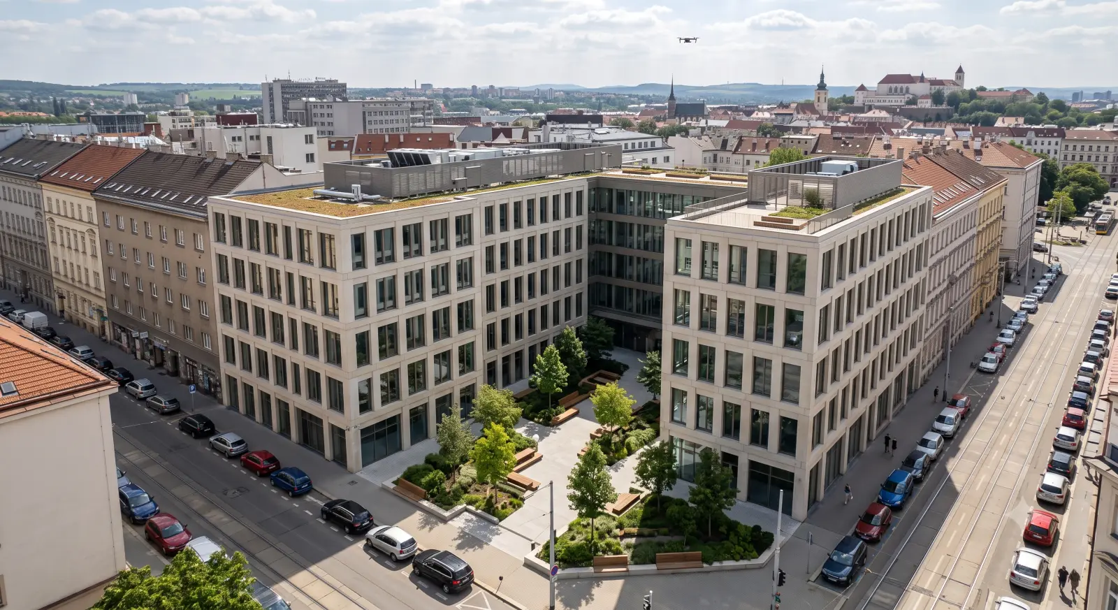 Nádvoří Offices — letecký pohled